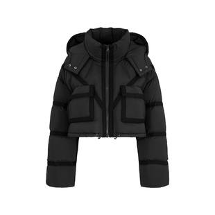 MARYLING玛俪琳冬季新品黑色织带拼贴超短款羽绒服A1DHW96280