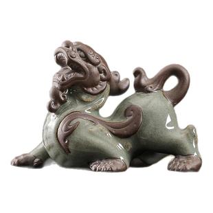 新中式哥窑陶瓷招财貔貅茶宠摆件精品可养开片茶桌茶道茶玩装饰品