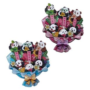 成都文创冰箱贴正版纪念品周边木质多层动态熊猫花束磁贴伴手礼