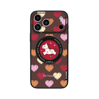 MASFEIL × 爱心小马适用iPhone17Promax手机壳新款ip15磁吸带支架苹果16Pro套Ho5支点14高级感13pm全包女
