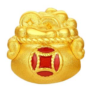 潮宏基好事发生聚财黄金串珠足金转运珠5D硬金聚宝盆百财袋路路通