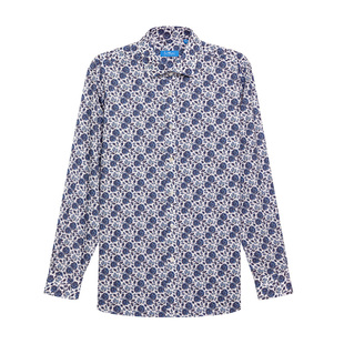 【鲁泰纺织印花衬衫】轻商务男士高支易打理纯棉方领艺术衬衣春夏