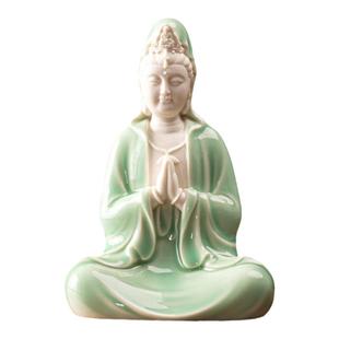 陶瓷观音菩萨家用供奉观音佛像摆件双手合十祈祷观世音像坐莲灯圈