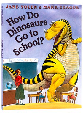家有恐龙系列去上学 英文原版绘本 How Do Dinosaurs Go To School 习惯养成亲子共读图画故事书 平装大开 全彩趣味插画 英语读物