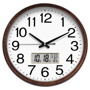 挂钟电波钟大数字客厅卧室静音万年历家用2026新款石英钟免打孔