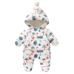 婴儿羽绒服连体衣女冬天衣服宝宝冬装白鸭绒男新生儿外出抱衣包脚