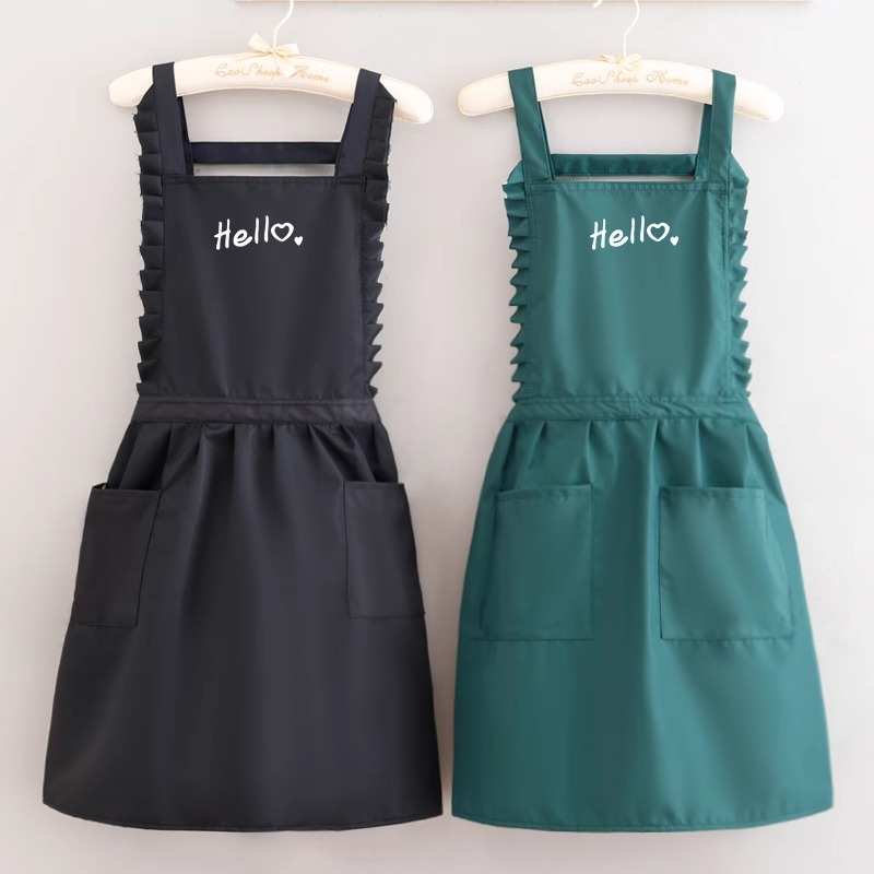 韩版时尚围腰耐脏印制围裙洋气女防水上班工作服厨房家用年轻纯色