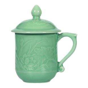 龙泉青瓷茶具泡茶杯带盖把柄兰花杯陶瓷商务礼品办公杯情侣杯水杯