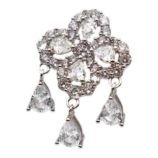 幸运四叶草倒扣脐钉S925银肚脐环欧美锆石水滴吊肚脐钉辣妹穿刺