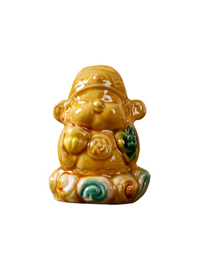 唐三彩陶瓷财神工位情绪稳定摆件