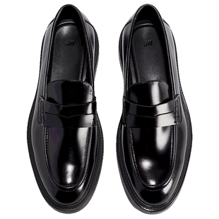 HM男士鞋子春季时尚休闲潮流一脚蹬圆头乐福鞋1261259