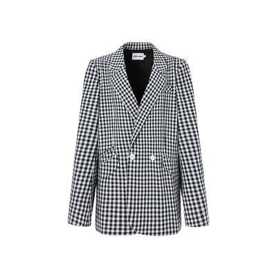 LEDIM WANG学院风休闲西服外套女2026春新款黑白格纹气质高级阔版