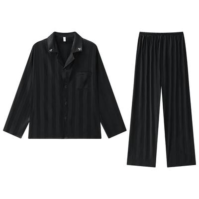 乐姿梦男士冰丝绸睡衣春夏季长袖薄款四季款家居服男款可外穿套装