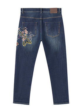 ONIARAI/鬼洗26秋新品泥棒蓝招财鱼灯绣花休闲牛仔裤男 26N3404