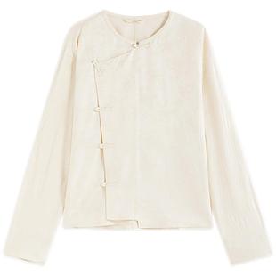 EXCEPTION例外女装新中式斜襟设计交叉盘扣摩羯鱼团提花工艺衬衫