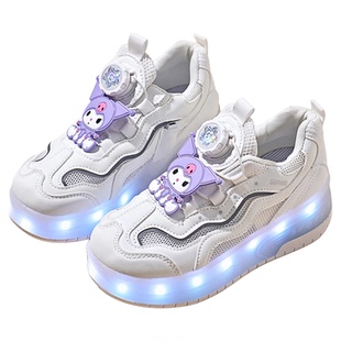 库洛米女童暴走鞋2026新款春季儿童发光溜冰鞋带轮可拆运动滑轮鞋