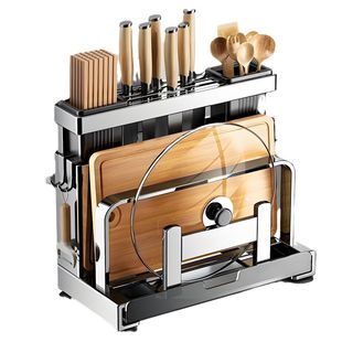 不锈钢刀架壁挂式厨房多功能置物架锅盖刀筷笼一体刀具砧板收纳架