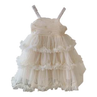 女童连衣裙夏季2025新款洋气时髦女孩海边吊带裙子儿童蓬蓬蛋糕裙