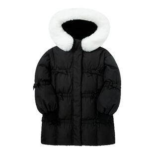 巴拉巴拉女童羽绒服加厚中长款黑色儿童外套大童冬装2026新款童装