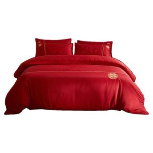 高档提花结婚四件套婚庆大红色婚床床品被套新婚床上用品喜被床单