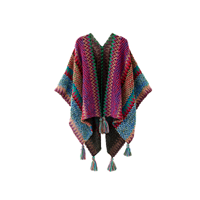 CACUSS四季民族风女拼色披肩围巾