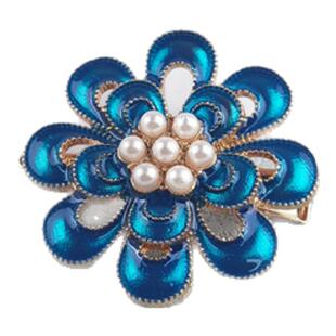 复古风汉服景泰蓝发夹明制古装百搭烧蓝花朵对夹u钗边夹头饰发饰