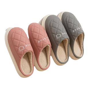 买一送一情侣棉拖鞋女冬季2025新款室内防滑毛绒保暖防水棉拖男士