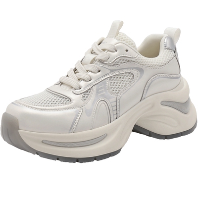 百丽女鞋子厚底银灰色老