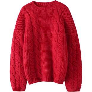 挚爱一生！显瘦新贵~重磅加厚粗棒针羊绒衫女圆领纯羊绒毛衣宽松