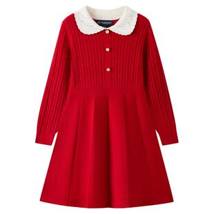eland kids衣恋童装女童连衣裙26年春季新品含娃娃领绵羊毛针织裙