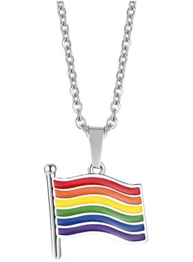 ins风文艺男女钛钢彩虹旗帜项链