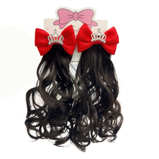 萌娃儿童双马尾蝴蝶结假发夹宝宝公主卷发造型神器节庆新年发饰