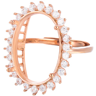 925纯银戴妃款戒指空托尺寸全围锆代镶嵌18k金戒托活圈3*5-15*20m