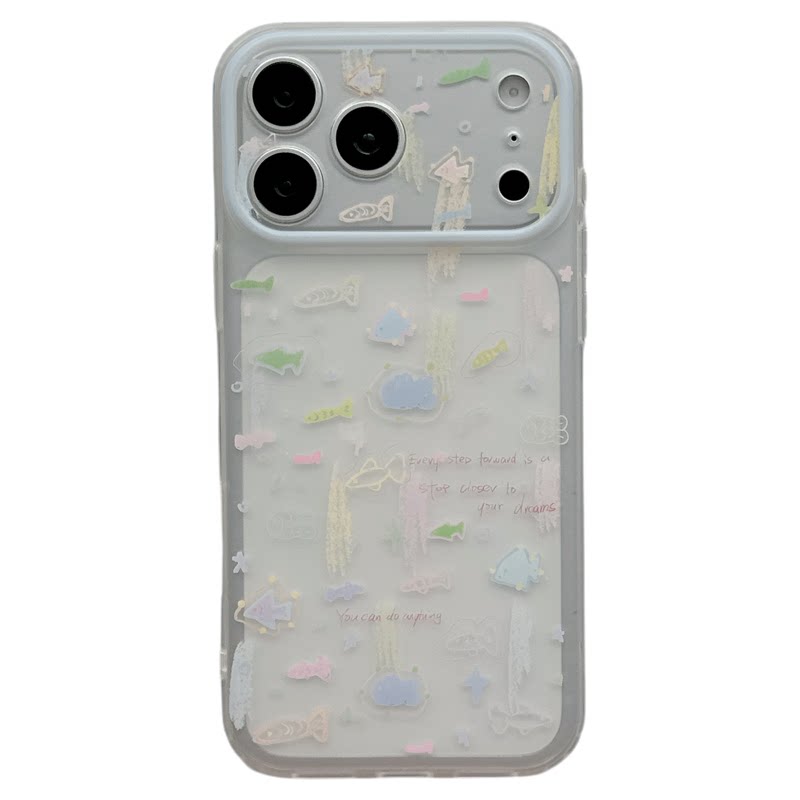MoreRex 韩风ins半透磨砂彩色涂鸦小鱼适用苹果18手机壳iphone17promax新款18pro夏天15防摔保护套14全包16女