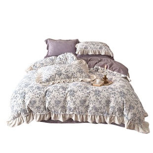 法式冬季复古田园花卉加厚牛奶绒四件套珊瑚绒床单被套公主风床品