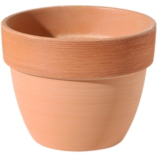 陶土碗型红陶盆透气大花盆手工拉丝北欧复古做旧圆肚形鲜花绿植盆