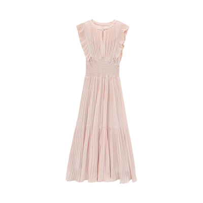 法式气质小飞袖收腰连衣裙