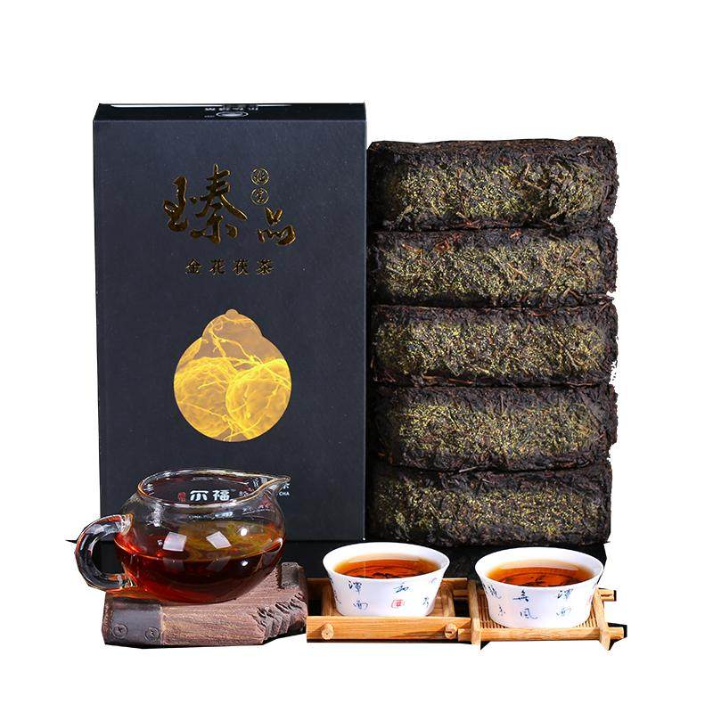 安化黑茶湖南安化正品安化黑茶正宗金花茯砖茶手筑安华茯茶