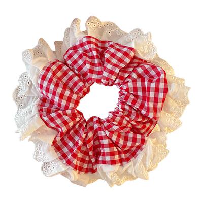 红色格子蕾丝花边大肠发圈