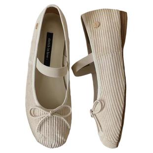 韩国东大门女鞋新款黑色玛丽珍蝴蝶结单鞋女复古平底棕色芭蕾鞋子