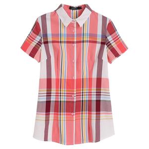 格子衬衫女2025新款 正肩短袖夏日红色高知穿搭 气质重要场合小衫