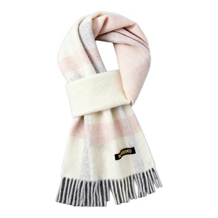 绵羊时代浅粉色格子100%羊毛围巾女韩系青少年初高中大学生礼盒装