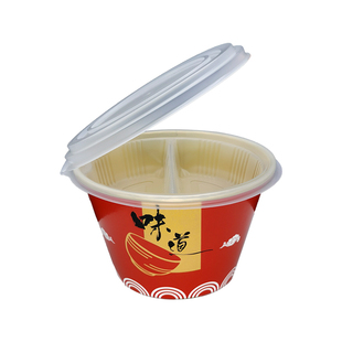 汤面分离餐盒一次性铝箔金箔纸碗上下双层双格内托联盖外卖打包盒