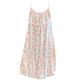 防凸点吊带棉绸睡裙女夏薄款连衣裙睡衣家居服胖MM学生花卉绵绸裙