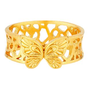 亚一黄金足金山茶蝶语戒指镂空精致柔美蝴蝶飞舞美好时尚悦己