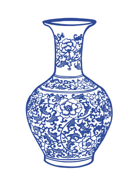 中国风青花瓷蓝色窗花翻译剪纸