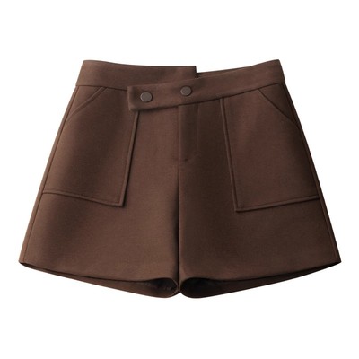 毛呢短裤女秋冬高腰外穿靴裤大码加厚宽松阔腿裤a字打底休闲裤女