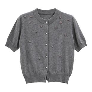 芭依璐小外套上衣女2026春装毛衣针织衫简约开衫休闲百搭短袖毛衫