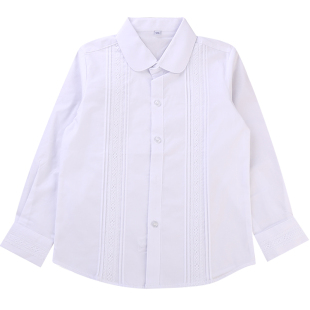 儿童白衬衫长袖秋装女童校服中小学生衬衣纯色纯白色女生纯棉上衣