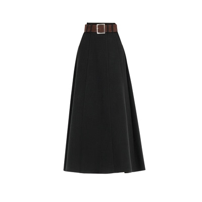 秋冬高腰梨形身材拼接毛呢半身裙